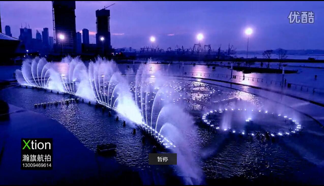 大连东港商务区音乐喷泉航拍